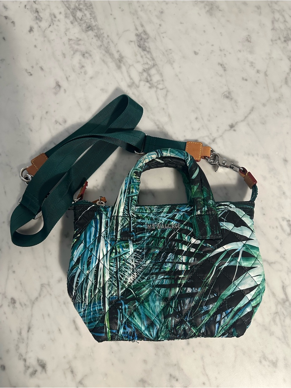 MZ Wallace Dark Green Tropical Print Micro Sutton